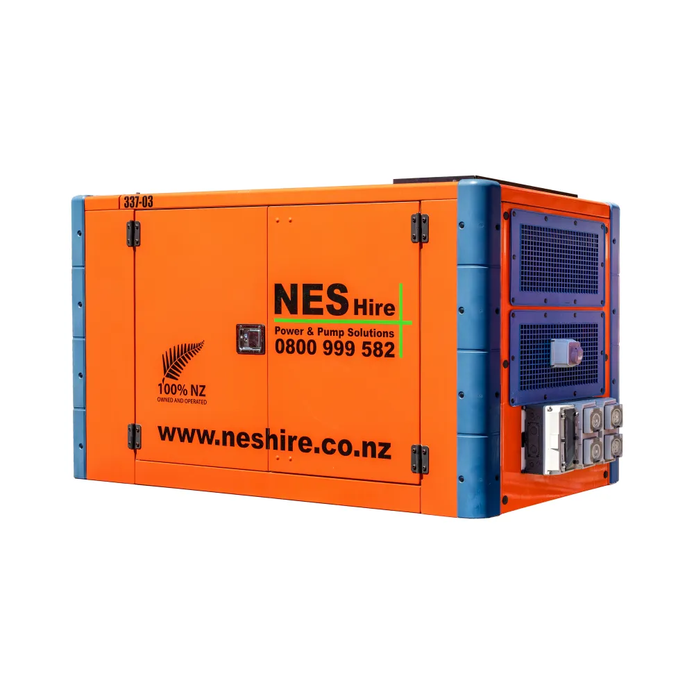 NES Hire offers a 30kVA diesel powered generator for hire, delivering 400V at 50Hz with 43A output.
