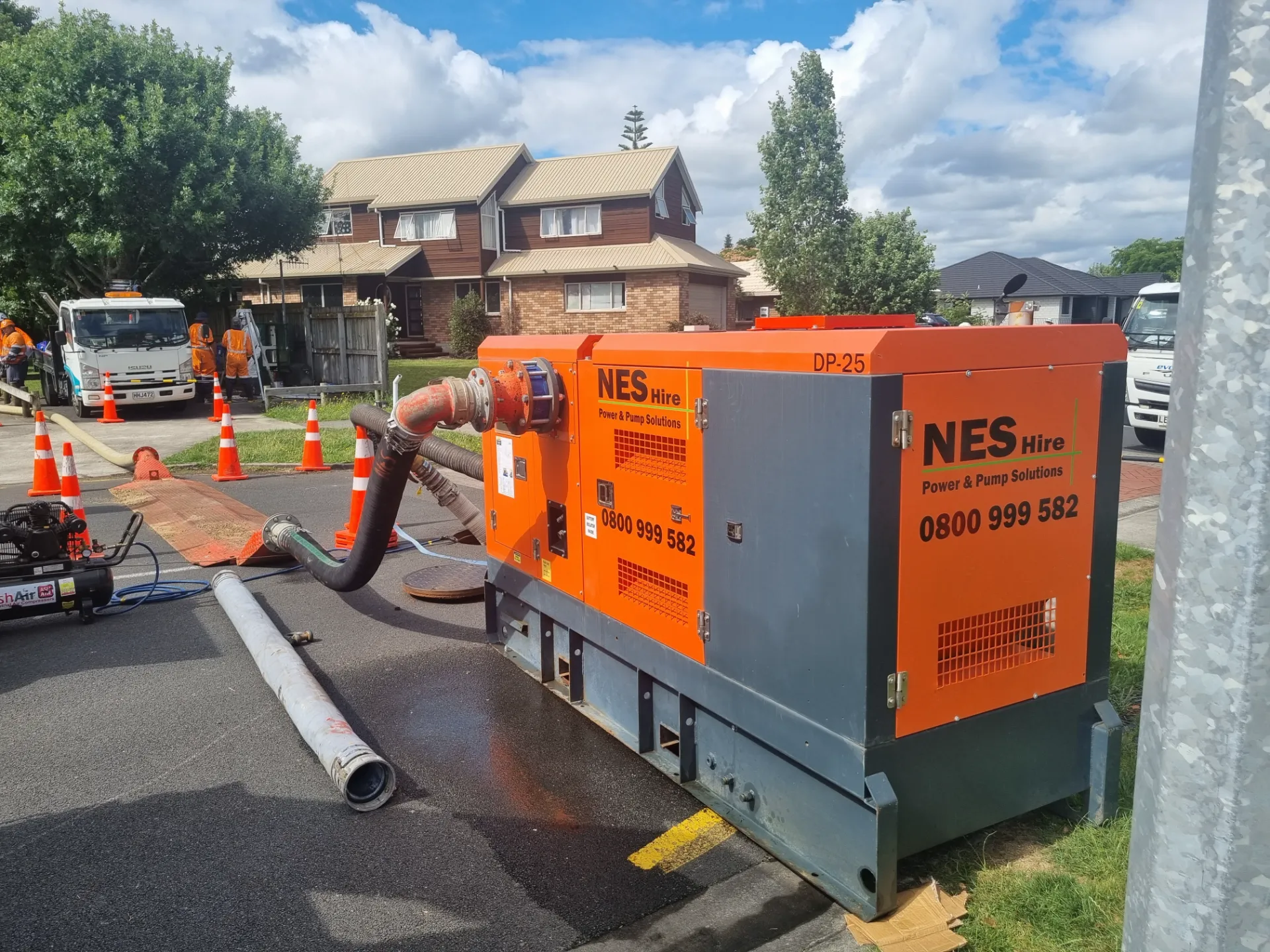 A Waste Water Bypass Overpump using NES Industrial Pump Hire & Equipment.